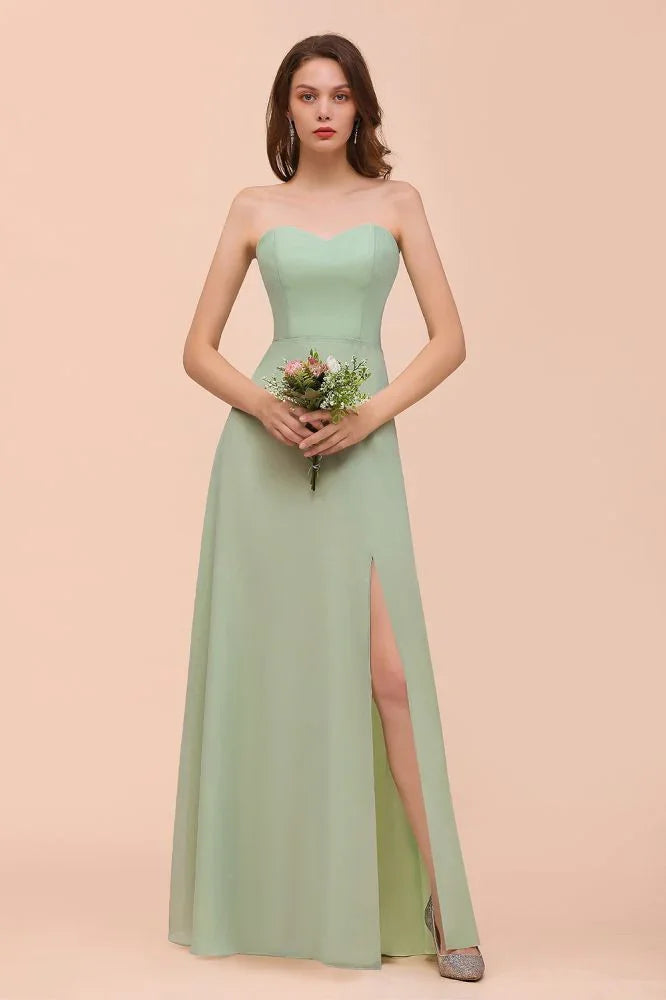 Trägerloses Chiffon-Abendkleid für Brautjungfern Elegantes langes Kleid für die Trauzeugin