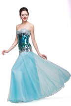 Robe de bal sirène longue au sol sans bretelles en tulle pailleté