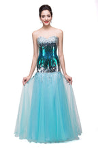 Robe de bal sirène longue au sol sans bretelles en tulle pailleté