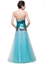 Robe de bal sirène longue au sol sans bretelles en tulle pailleté