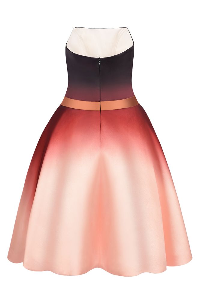 Strapless Gradient Satin Mini Party Dress Knee Length Homecoming Dress