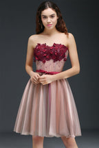 Robe de bal de fin d'année princesse en tulle sans bretelles, longueur genou