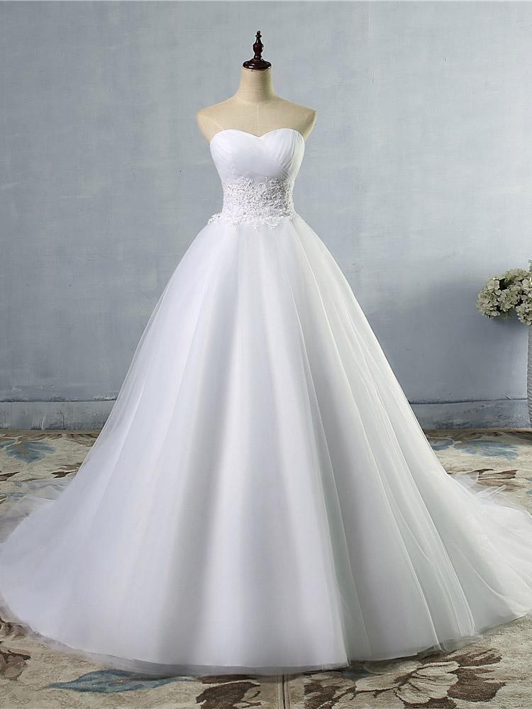 Vestido de Noiva Princesa Sem Alças, Sem Mangas, com Cauda Arrastada