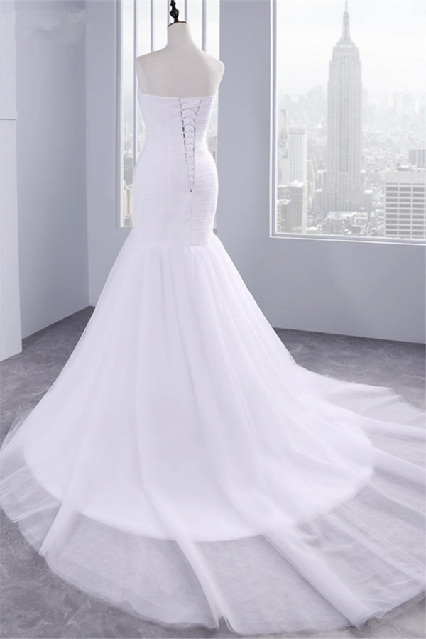 Abito da sposa senza spalline a cuore, sirena, in pizzo con balze, tulle, abbigliamento nuziale