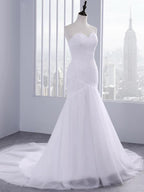 Abito da sposa senza spalline a cuore, sirena, in pizzo con balze, tulle, abbigliamento nuziale