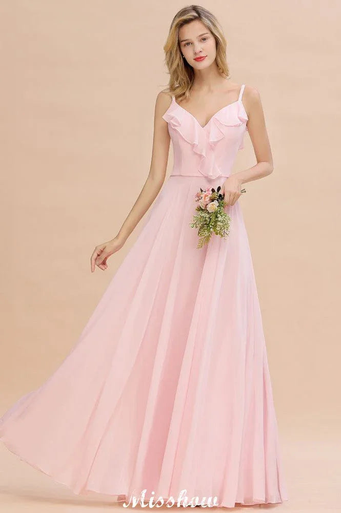 Träger Herzform Rosa Brautjungfernkleid Rückenfrei Chiffon Abendkleid