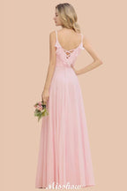 Träger Herzform Rosa Brautjungfernkleid Rückenfrei Chiffon Abendkleid