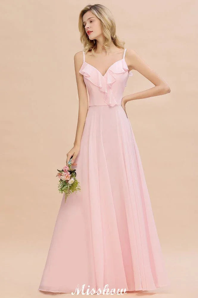 Träger Herzform Rosa Brautjungfernkleid Rückenfrei Chiffon Abendkleid
