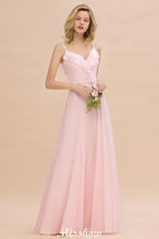 Träger Herzform Rosa Brautjungfernkleid Rückenfrei Chiffon Abendkleid