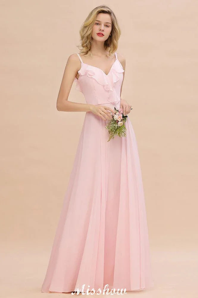 Träger Herzform Rosa Brautjungfernkleid Rückenfrei Chiffon Abendkleid