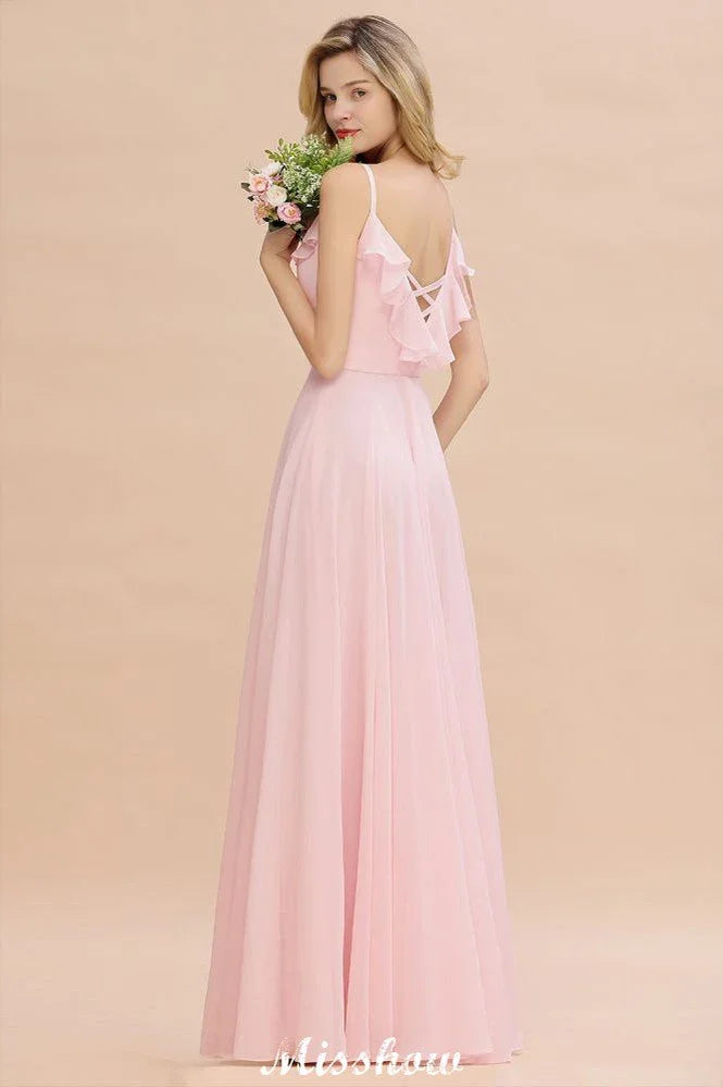 Träger Herzform Rosa Brautjungfernkleid Rückenfrei Chiffon Abendkleid