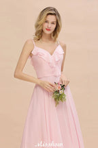 Träger Herzform Rosa Brautjungfernkleid Rückenfrei Chiffon Abendkleid