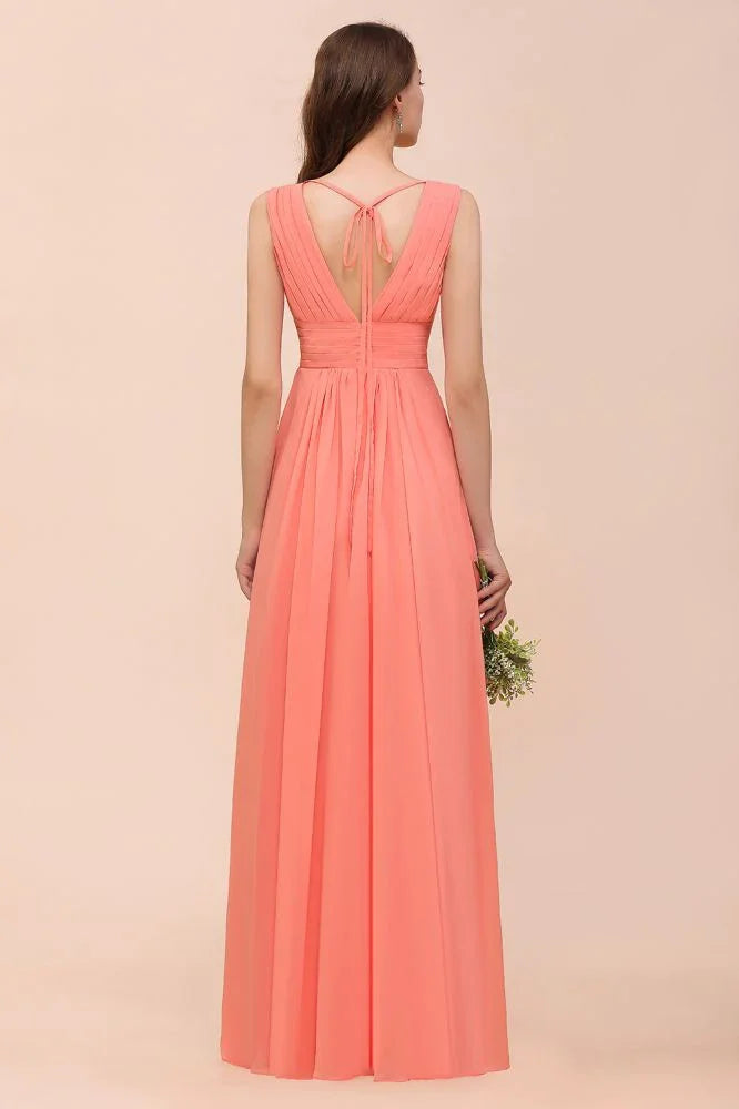 Vestido de Dama de Honra com Alças, Decote em V, Comprimento até ao Chão, para Festa de Casamento