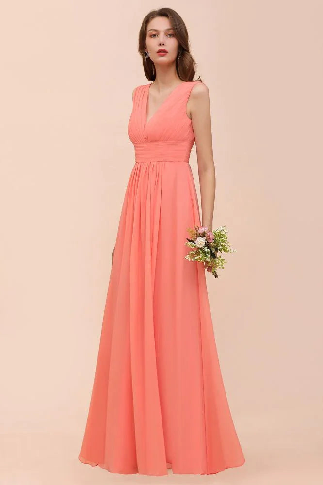 Vestido de Dama de Honra com Alças, Decote em V, Comprimento até ao Chão, para Festa de Casamento