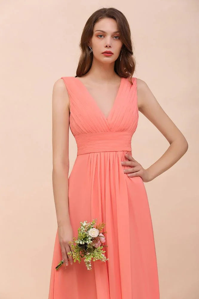 Vestido de Dama de Honra com Alças, Decote em V, Comprimento até ao Chão, para Festa de Casamento