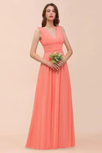 Vestido de Dama de Honra com Alças, Decote em V, Comprimento até ao Chão, para Festa de Casamento