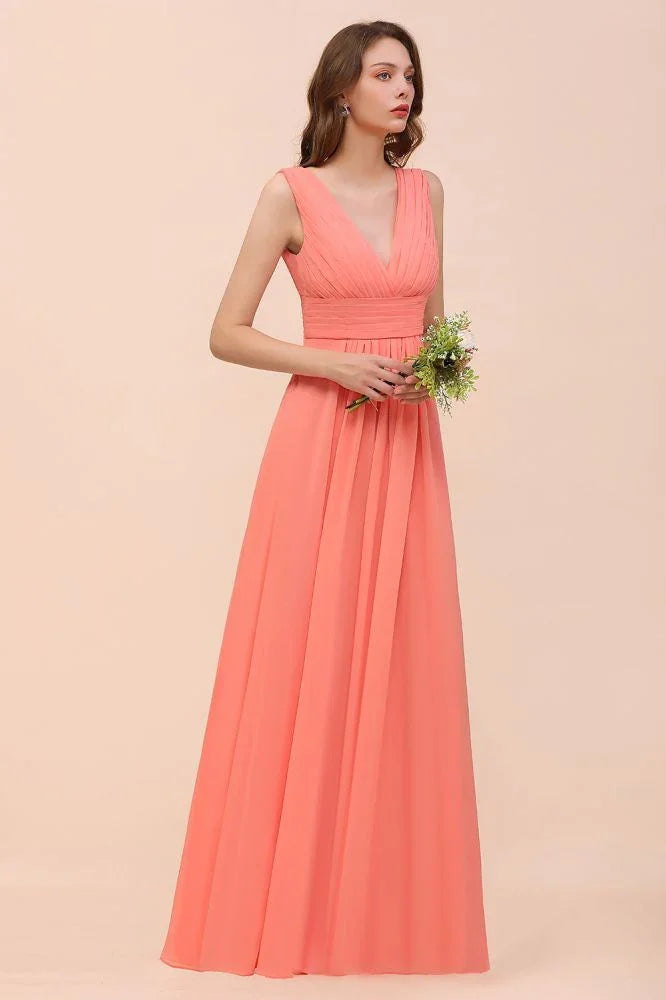 Vestido de Dama de Honra com Alças, Decote em V, Comprimento até ao Chão, para Festa de Casamento