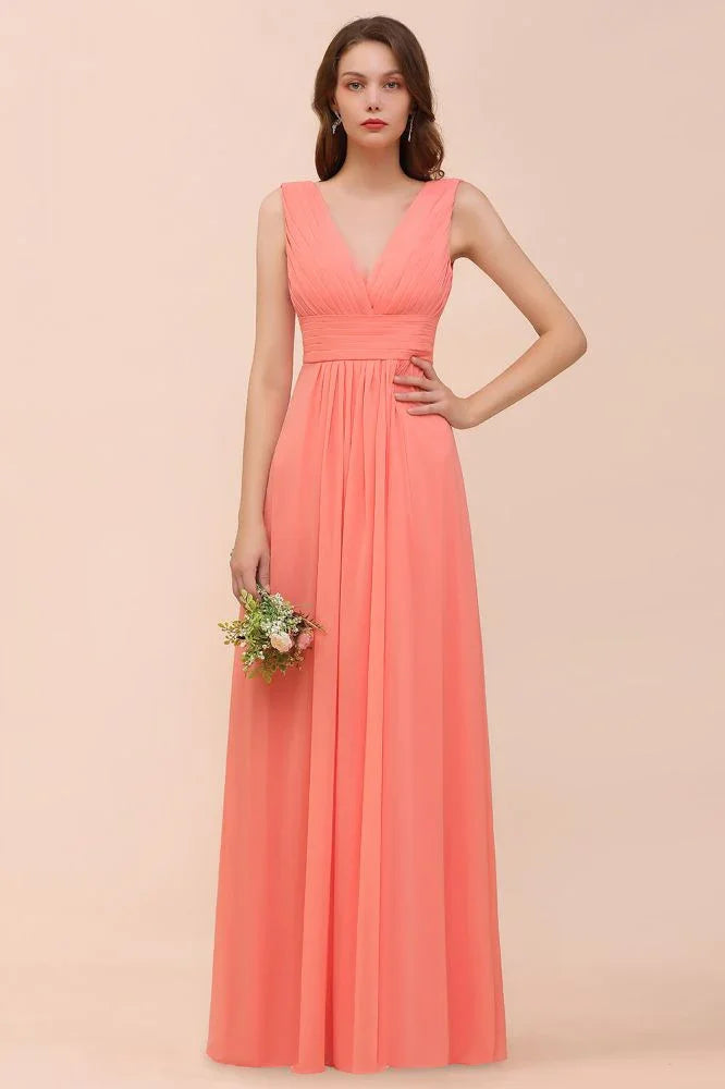 Vestido de Dama de Honra com Alças, Decote em V, Comprimento até ao Chão, para Festa de Casamento
