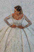 Vestidos de Noiva Luxuosos de Manga Comprida com Saia Rodada