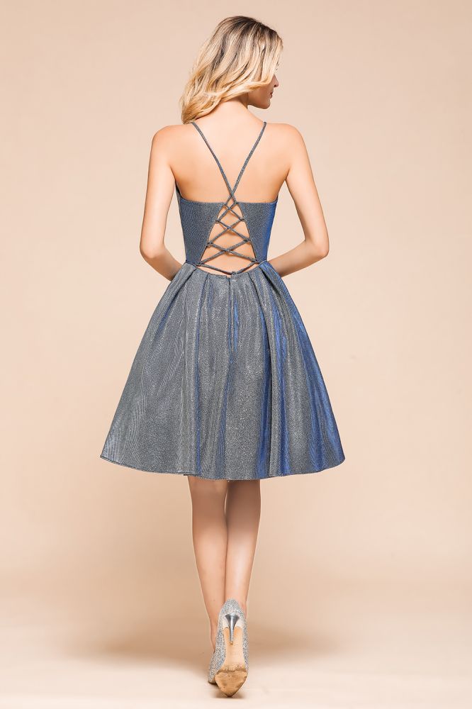 Ravissante robe mini de fête en soie éclatante à double encolure en V, sans manches, robe de bal de fin d'année