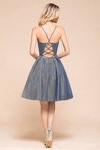 Ravissante robe mini de fête en soie éclatante à double encolure en V, sans manches, robe de bal de fin d'année