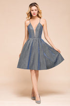Ravissante robe mini de fête en soie éclatante à double encolure en V, sans manches, robe de bal de fin d'année