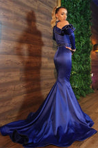 Éblouissante robe de soirée bleu royal à col licou en satin, robe sirène de bal