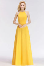 Stylish A-line Halter Sleeveless Floor Length Yellow Bridesmaid Dresses