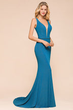 Elegante vestido de fiesta formal de sirena sin mangas con escote en V doble profundo