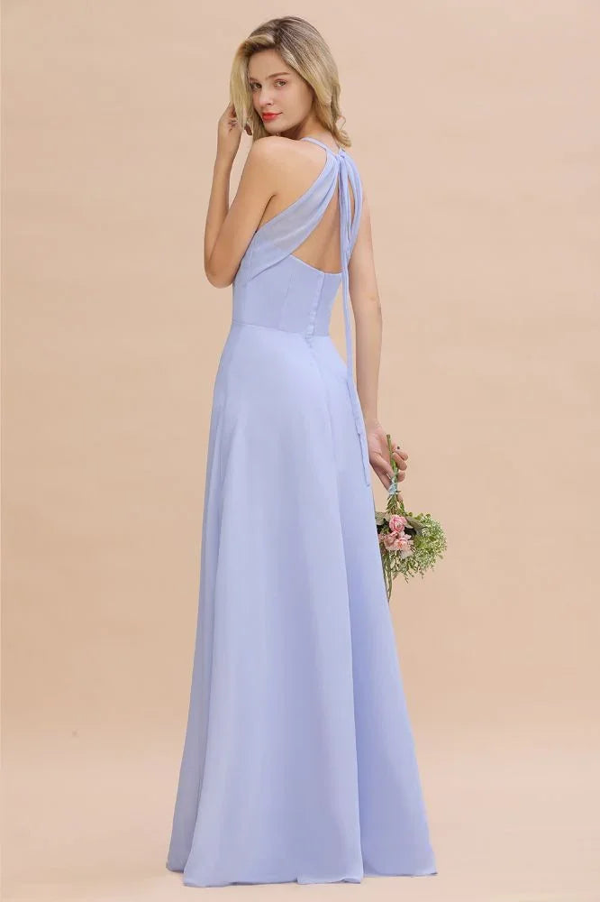 Vestido de Dama de Honra Elegante, Sem Mangas, com Decote em V e Alças, Comprimento até ao Chão, Corte em A