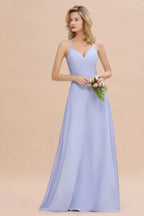 Vestido de Dama de Honra Elegante, Sem Mangas, com Decote em V e Alças, Comprimento até ao Chão, Corte em A