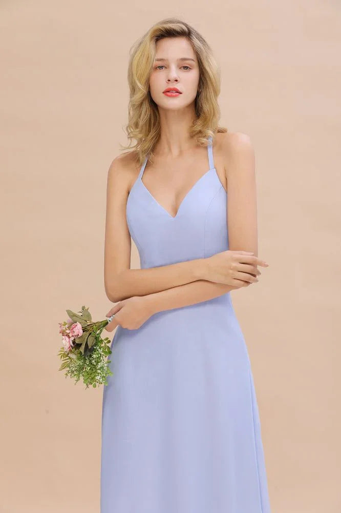 Vestido de Dama de Honra Elegante, Sem Mangas, com Decote em V e Alças, Comprimento até ao Chão, Corte em A