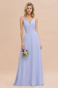 Vestido de Dama de Honra Elegante, Sem Mangas, com Decote em V e Alças, Comprimento até ao Chão, Corte em A