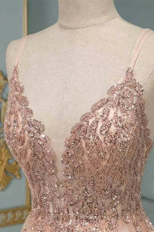 Vestido longo de noite elegante com alças finas, decote em bico, renda floral, tule e sem mangas, vestido rodado para baile