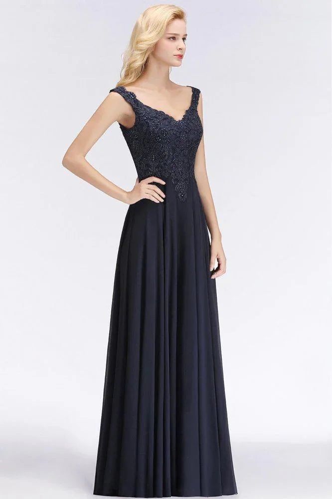 Stylish Straps Aline Beading Evening Maxi Dress Sleeveless V-Neck Wedding Guest Dress