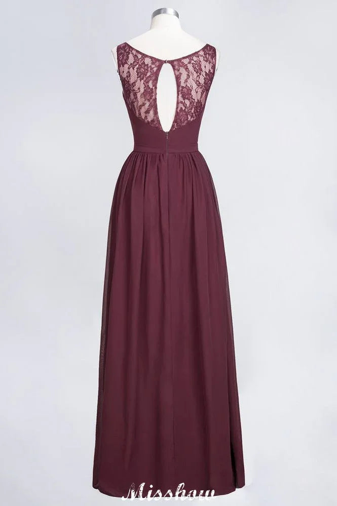 Stilvolles Abend-Maxikleid mit V-Ausschnitt, A-Linie, Chiffon, ärmellos, Brautjungfernkleid, Burgunderrot