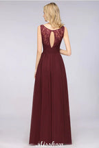 Stilvolles Abend-Maxikleid mit V-Ausschnitt, A-Linie, Chiffon, ärmellos, Brautjungfernkleid, Burgunderrot