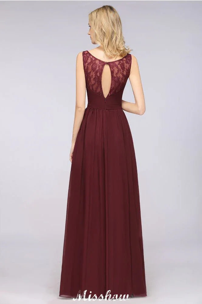 Stilvolles Abend-Maxikleid mit V-Ausschnitt, A-Linie, Chiffon, ärmellos, Brautjungfernkleid, Burgunderrot