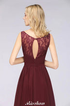 Stilvolles Abend-Maxikleid mit V-Ausschnitt, A-Linie, Chiffon, ärmellos, Brautjungfernkleid, Burgunderrot