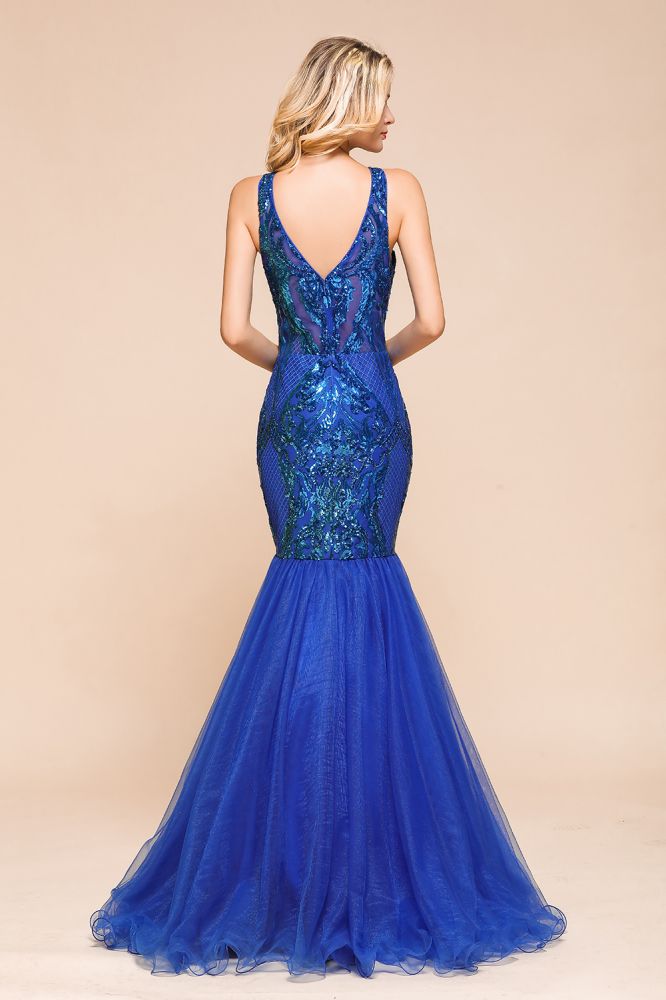 Robe de bal sirène scintillante à paillettes, col en V élégant, sans manches, longue jusqu'au sol avec volants, robe de soirée