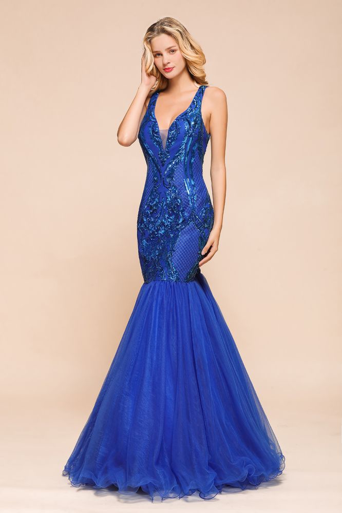 Robe de bal sirène scintillante à paillettes, col en V élégant, sans manches, longue jusqu'au sol avec volants, robe de soirée