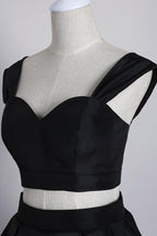 Elegant Dark Navy Two Pieces Off Shoulder Short Homecoming Dresses