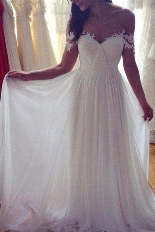 Sweep/Pinsel zug Chiffon Ärmellos Applikation Spitze Off-the-Shoulder Brautkleid