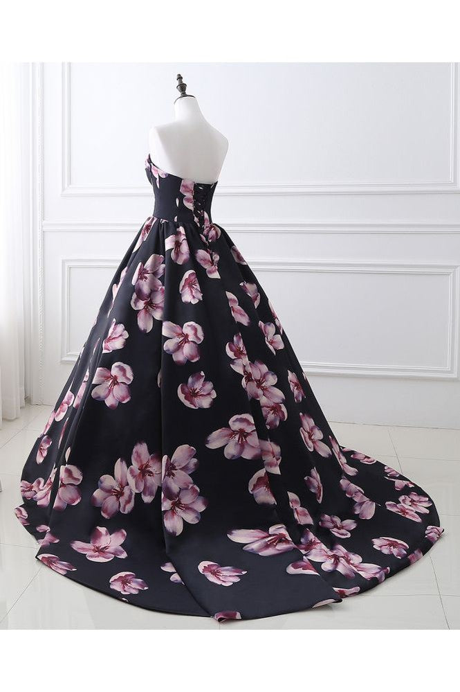 Sweetheart A Line Long Print Flower Evening Dresses