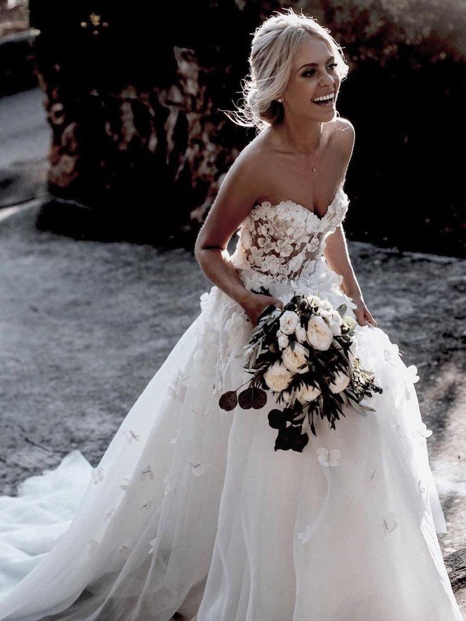 Sweetheart A-Linie Brautkleider Tüll Applizierte Kleider