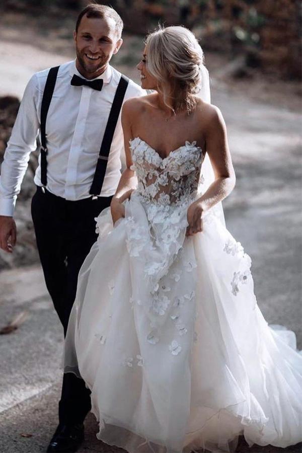 Sweetheart A-Linie Brautkleider Tüll Applizierte Kleider
