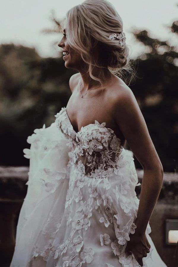 Sweetheart A-Linie Brautkleider Tüll Applizierte Kleider