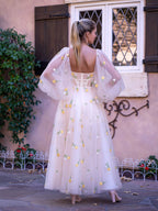 Maxi-Tüllkleid mit herzförmigem Ausschnitt und bestickter Spitze