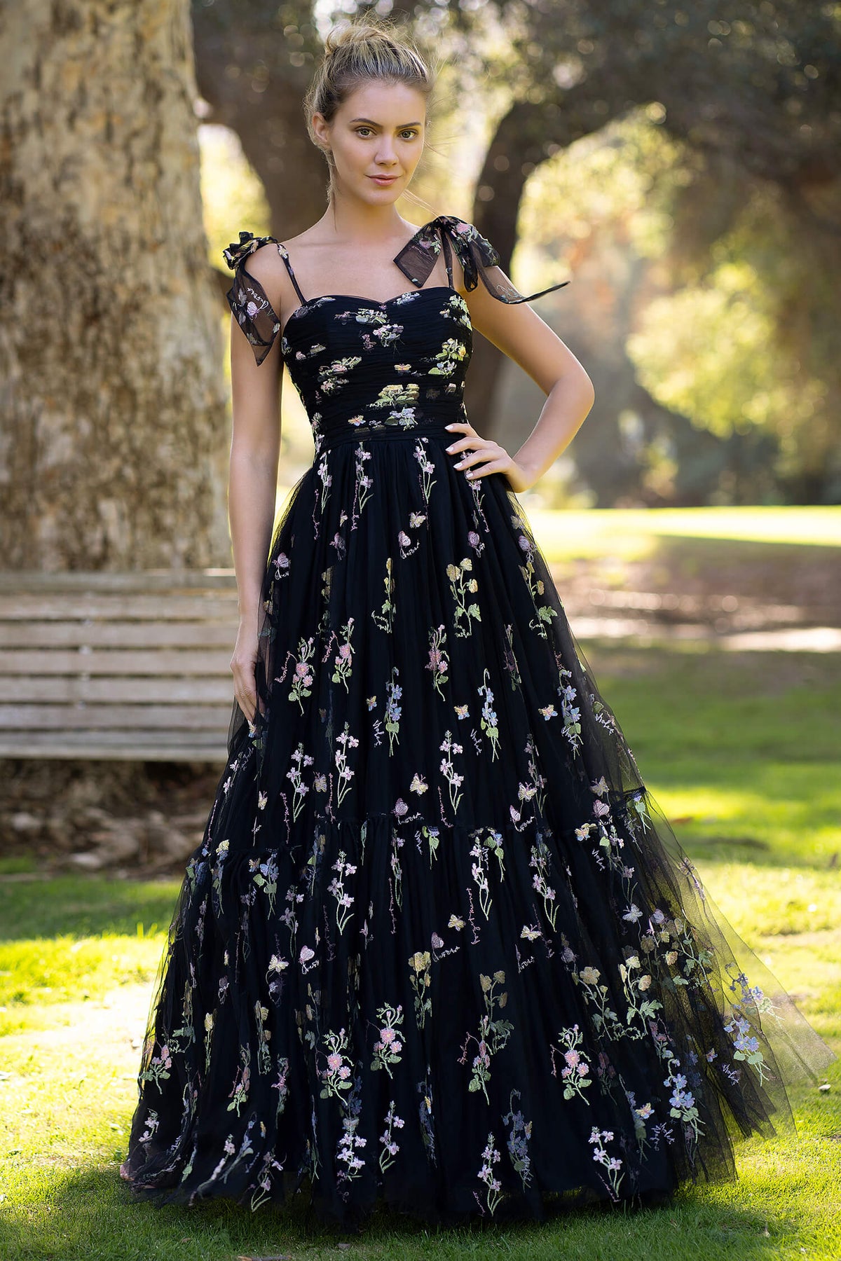 Sweetheart Neck Floor Length Tulle Embroidery Floral Prom Dress