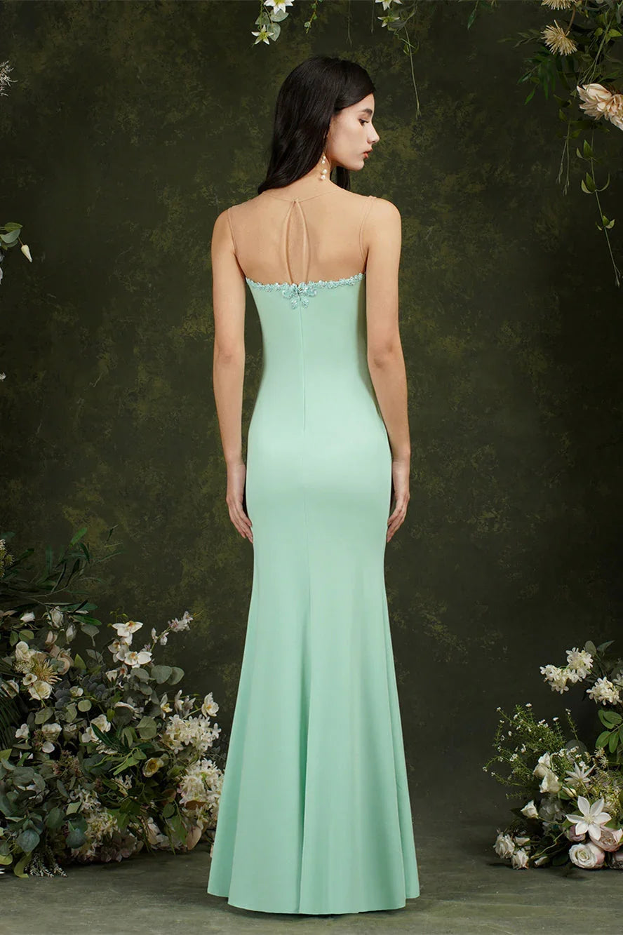 Vestido largo de gala sirena de tul con encaje floral de amor